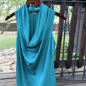 Boston Proper Teal Draped Cowl Neck Sleeveless Blouse